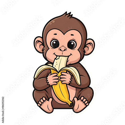 Cartoon baby monkey eating a banana