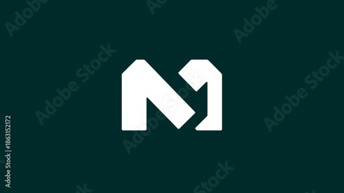 Abstract Modern Geometric Letter M Shape Logo Concept on Dark Green Background, Minimalist Branding Design Element
