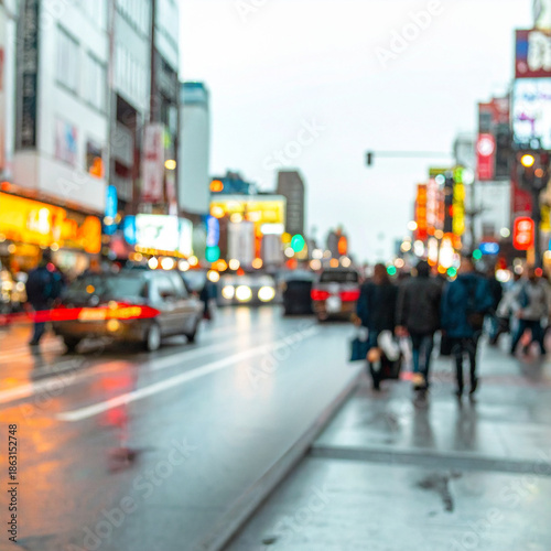 Wallpaper Mural Blurred Evening City Street with Pedestrians and Neon Lights Torontodigital.ca