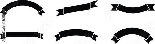 Ribbon banner icon set, Ribbon banner collection, decorative silhouette icons, ribbons sign style. Web icon kit of text banner tapes, Vector illustration !