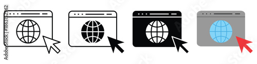 Illustrative web browser window with a clickable globe icon, symbolizing global internet access and network connection, perfect for digital interface designs and online browsing concepts