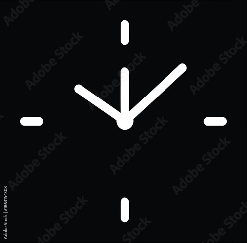 A minimalist black and white icon representing a clock with hands pointing downwards