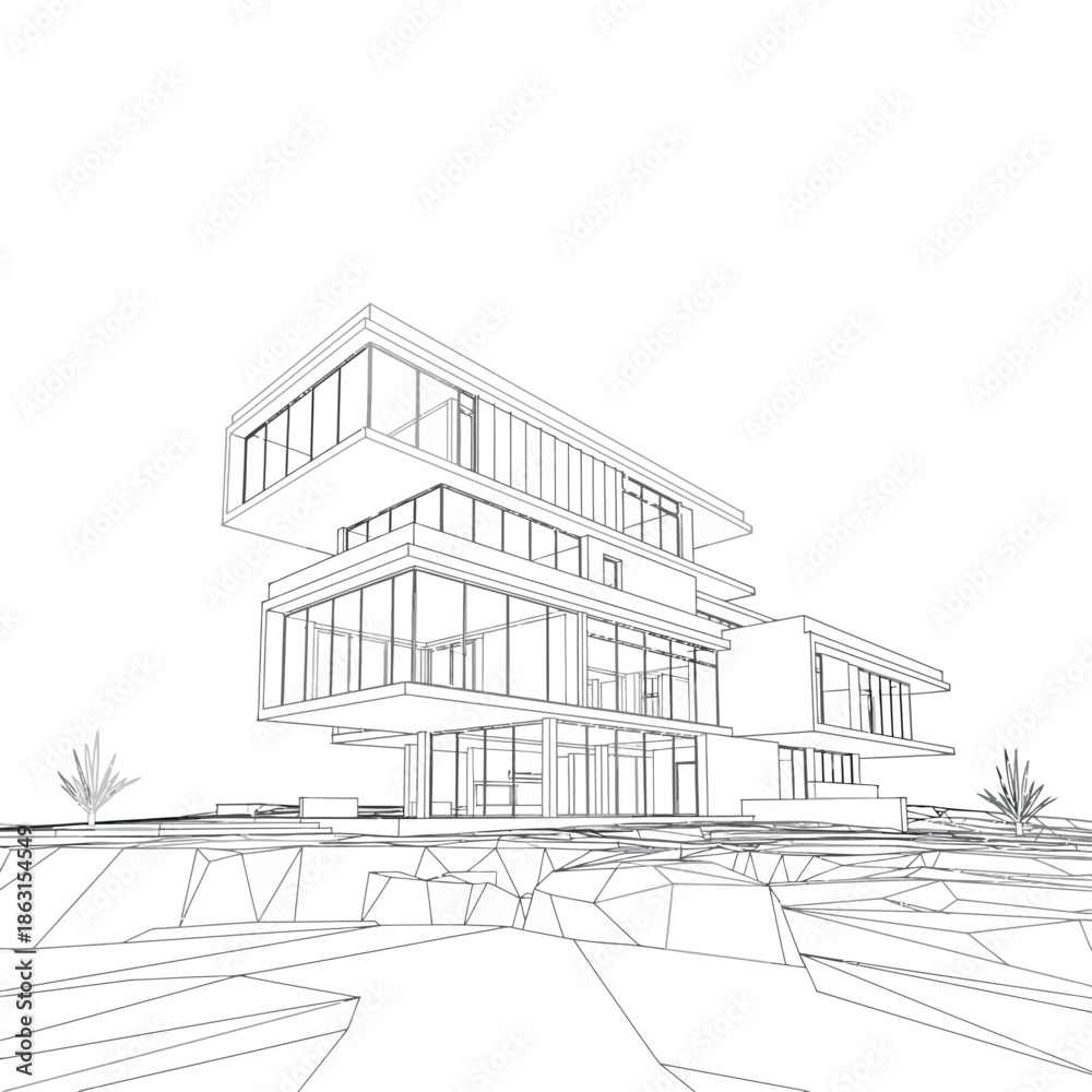 Fototapeta premium Elegant Heritage Mansion Detailed Architectural Line Illustration
