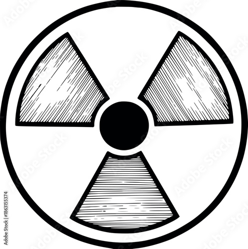 hand-drawn nuclear radiation symbol. minimalist black color vector art composed entirely of filled shapes (no strokes)