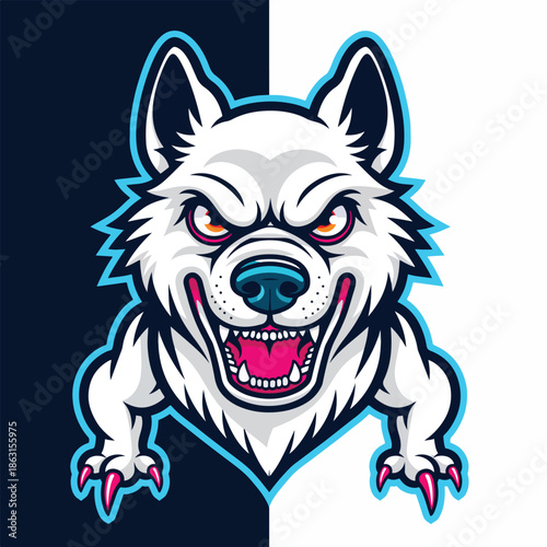 Fierce White Wolf Mascot Logo Design with Aggressive Expression and Sharp Claws