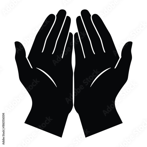 Symbol of praying hands in black and white silhouette