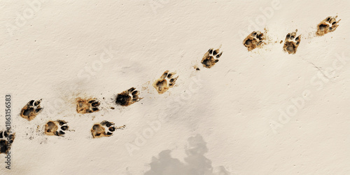 Groundhog footprints tracking across a blanket of snow, symbolizing the prediction of an early spring and seasonal change copy space banner