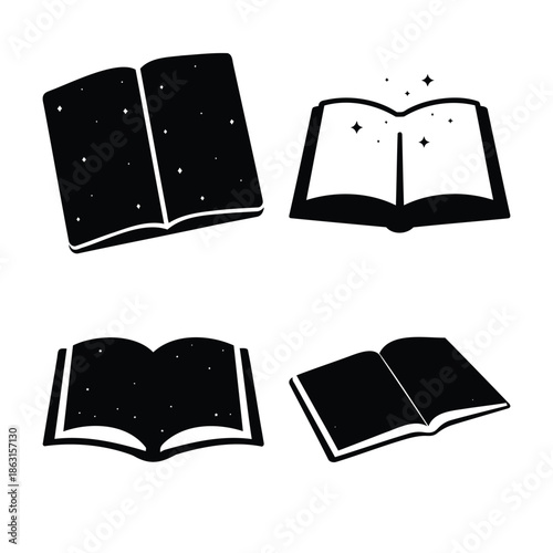 Open book icons with stars, symbolizing knowledge and magic