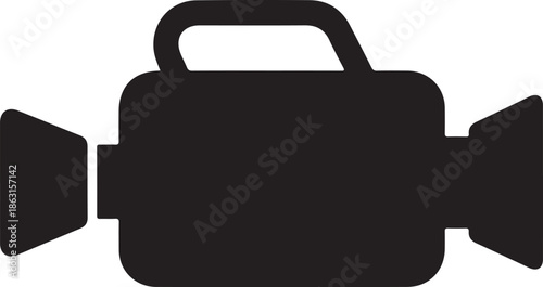 Black silhouette of a video camera on a transparent background