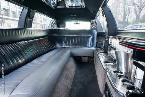 Interior of an elegant limousine rented for a wedding