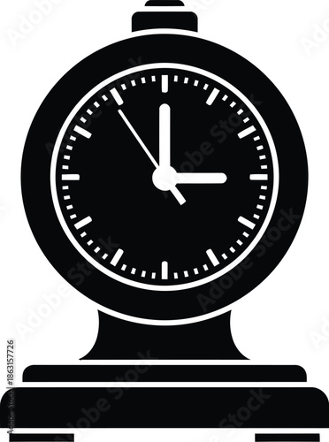 Vintage style desk clock icon silhouette on white background for time concept