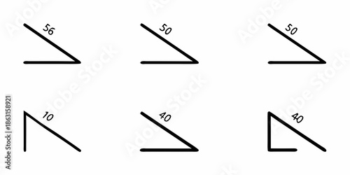Geometric shapes with angle measurements triangles and lines in a grid
