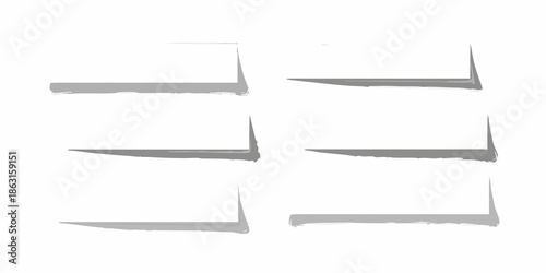 Abstract arrangement of gray l shaped brushstroke elements on a white background