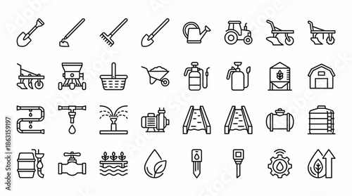 Collection of Farming and Agriculture Icons Vector Set. EPS Editable