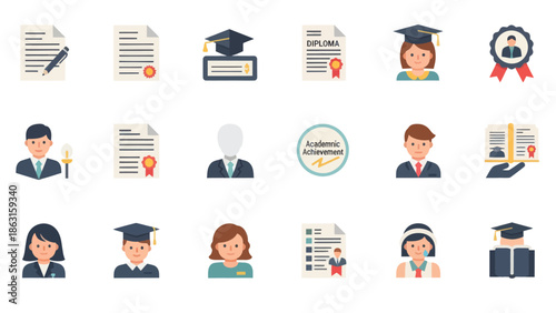 Collection of Graduation and Education Icons Representing Achievement and Learning. EPS Editable