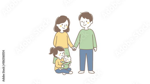 Joyful Family Portrait Parents with Two Children Holding Hands