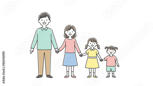 Happy Family Portrait Parents and Two Daughters Holding Hands Diverse Background Use