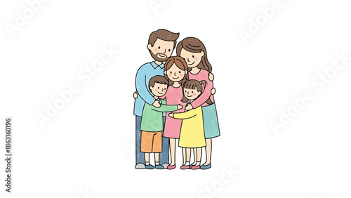 Joyful Family Portrait Embracing Warmly Parents and Children Together
