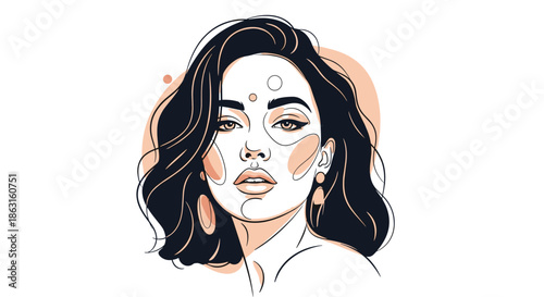 Elegant female portrait with abstract flowing shapes and warm tones showcases a stylish and artistic approach to contemporary beauty.