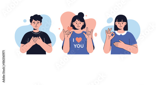 Group of diverse people communicating through sign language representing deaf culture and inclusive communication.