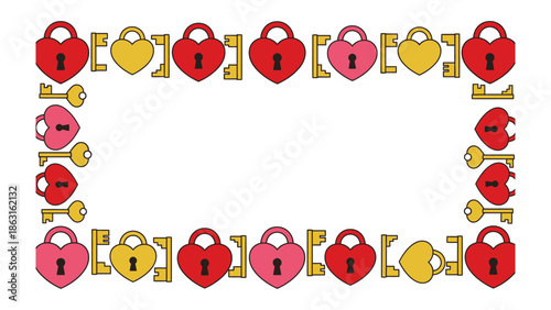 Heart Lock and Key Border: A charming border design featuring heart-shaped locks and keys in a pattern, creating a frame with a playful and romantic feel.