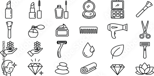 Collection of various beauty and personal care icons