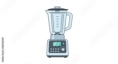 Modern electric kitchen blender with a digital display and control buttons isolated on a white background.