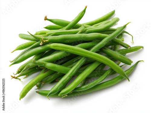 AI-generated image - A large pile of fresh green beans isolated on a clean white background. 