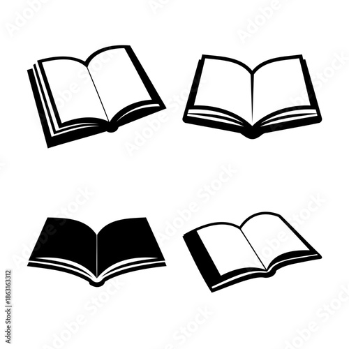 Set of four open books icons representing education and knowledge.
