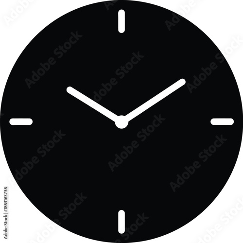 A minimalist black and white icon representing a wall clock for telling time