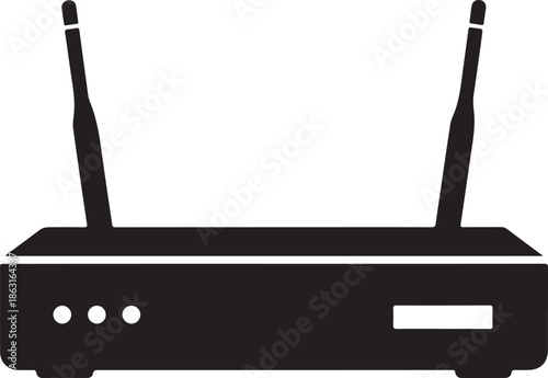Wireless router icon with antennas isolated on white background