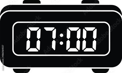 Digital clock icon displaying the time 07:00 in a black and white silhouette design.