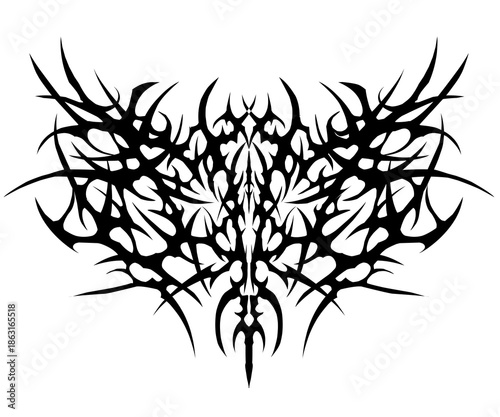 dark symmetrical neo tribal, sharp and aggressive, perfect for t-shirt prints, tattoos reference, posters, and streetwear graphics