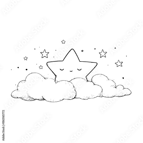 Smiling Star on Clouds with Stars