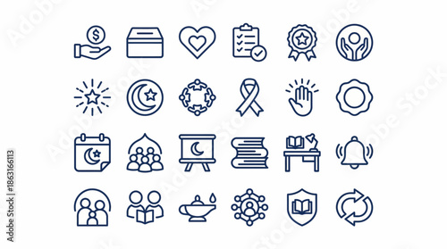 Ramadan and Islamic Charity Line Icons Set. EPS Editable