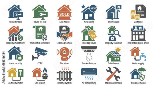 Real Estate and Home Management Icon Set for Property and Housing Services. EPS Editable