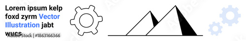 Industry, creativity, technology, process, abstract, design. Gear shape, geometric pyramids abstract layout. Industry and creativity with gear and geometric forms