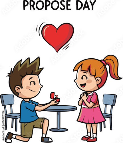 Propose Day Concept Illustration of a Boy Proposing to a Girl with an Engagement Ring