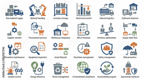 Supply Chain Management and Logistics Icons Set. EPS Editable
