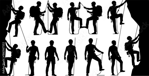 Rock Climbing Sport Silhouette Icon Set