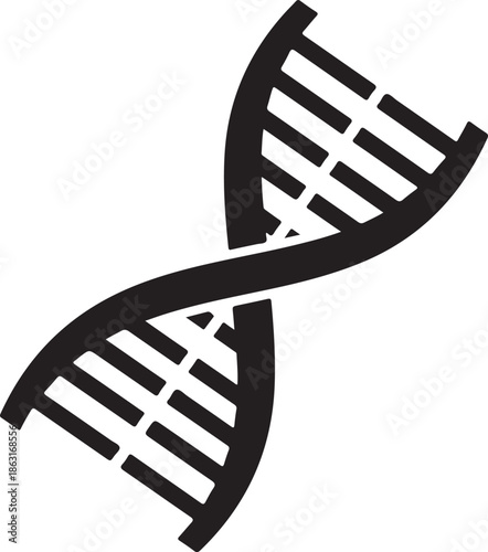 Black and white DNA double helix structure isolated design element