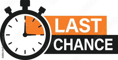 Last chance sale banner with stopwatch countdown icon, urgency time concept, final offer promotion, ecommerce marketing vector illustration