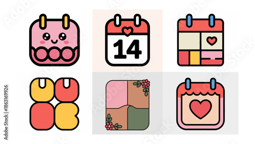 Valentine's Day Calendar: An assortment of playful calendar icons, each embodying the spirit of love and celebration, perfect for conveying romance and anticipation.