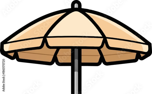 Stylized illustration of a beige beach umbrella with a bold black outline and gray pole on white background