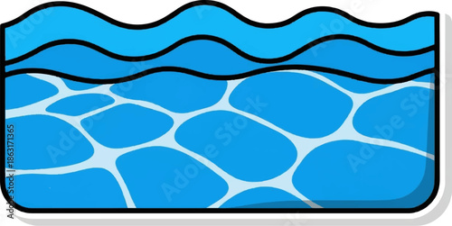 Stylized cartoon depiction of blue water with wave patterns and light reflections