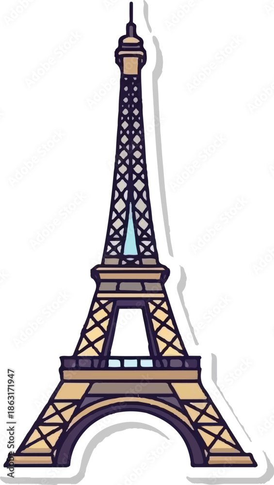 Obraz premium Stylized illustration of a famous tower, with intricate lattice work and arched base