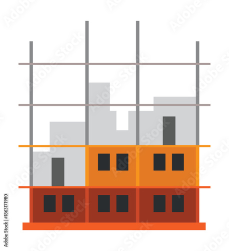 Building construction in progress with scaffolding