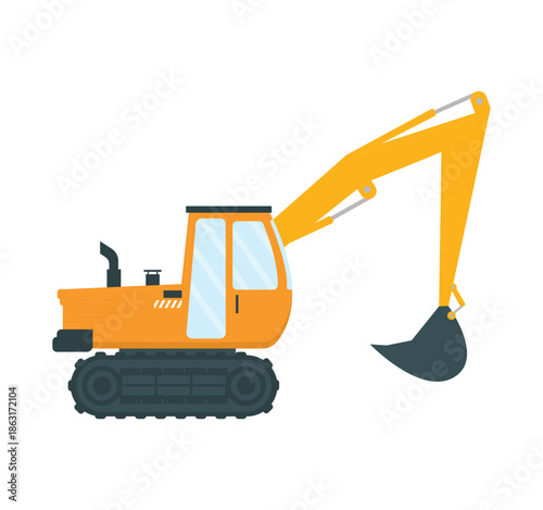 Orange tracked excavator with a large bucket construction equipment
