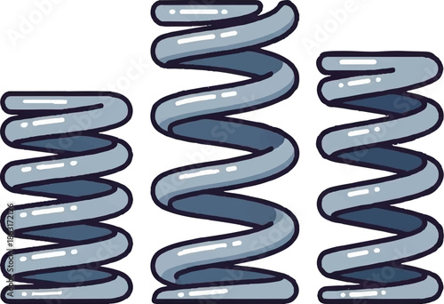 Three gray spiral springs of varying sizes, depicted with a rough, illustrative style