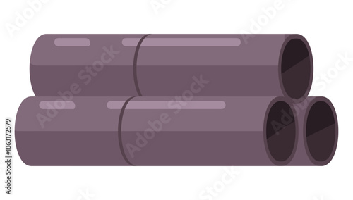 Stack of three grey industrial pipes tubes cylinders
